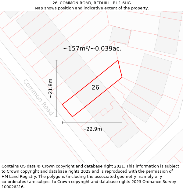 26, COMMON ROAD, REDHILL, RH1 6HG: Plot and title map