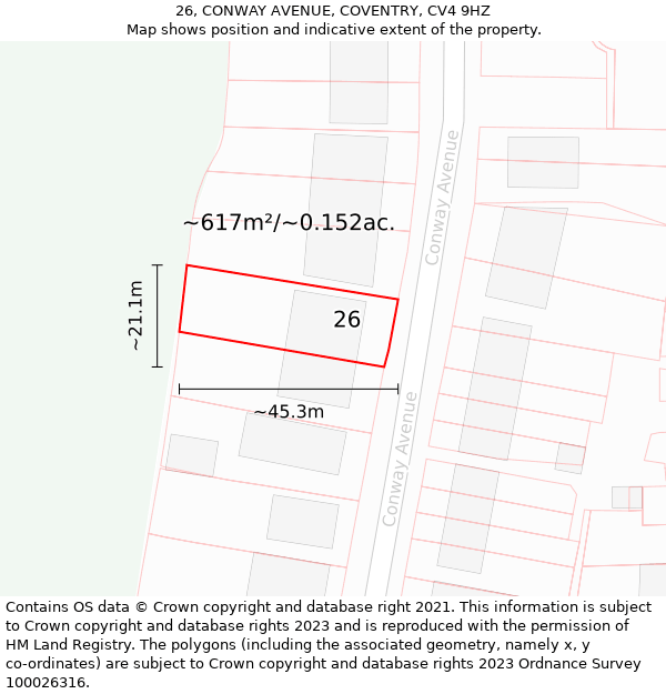 26, CONWAY AVENUE, COVENTRY, CV4 9HZ: Plot and title map