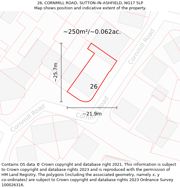 26, CORNMILL ROAD, SUTTON-IN-ASHFIELD, NG17 5LP: Plot and title map