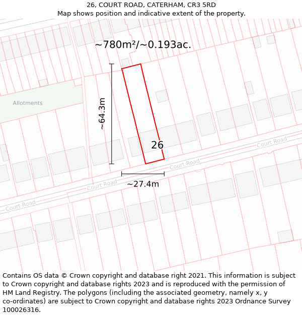 26, COURT ROAD, CATERHAM, CR3 5RD: Plot and title map