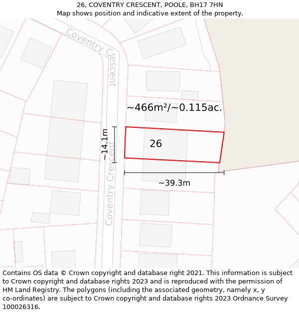 26, COVENTRY CRESCENT, POOLE, BH17 7HN: Plot and title map