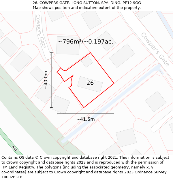 26, COWPERS GATE, LONG SUTTON, SPALDING, PE12 9GG: Plot and title map