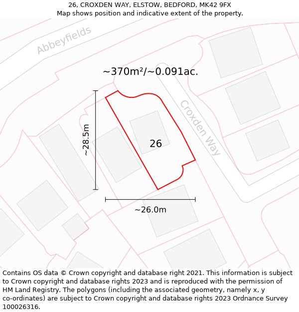 26, CROXDEN WAY, ELSTOW, BEDFORD, MK42 9FX: Plot and title map