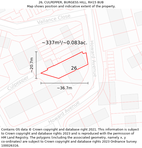 26, CULPEPPER, BURGESS HILL, RH15 8UB: Plot and title map