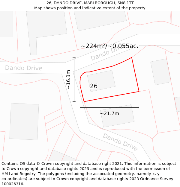 26, DANDO DRIVE, MARLBOROUGH, SN8 1TT: Plot and title map