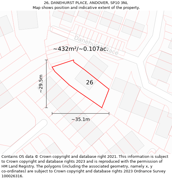 26, DANEHURST PLACE, ANDOVER, SP10 3NL: Plot and title map