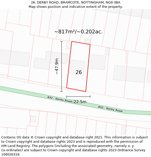 26, DERBY ROAD, BRAMCOTE, NOTTINGHAM, NG9 3BA: Plot and title map