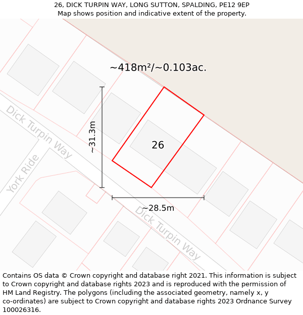 26, DICK TURPIN WAY, LONG SUTTON, SPALDING, PE12 9EP: Plot and title map