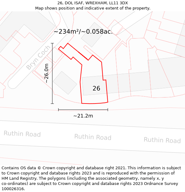 26, DOL ISAF, WREXHAM, LL11 3DX: Plot and title map