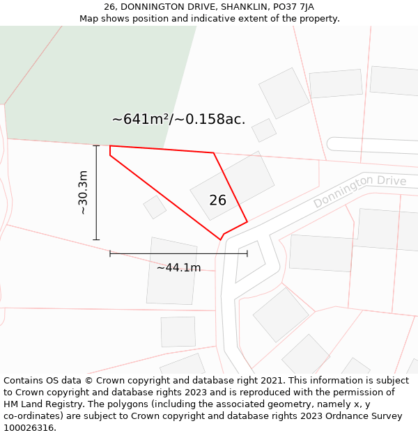 26, DONNINGTON DRIVE, SHANKLIN, PO37 7JA: Plot and title map