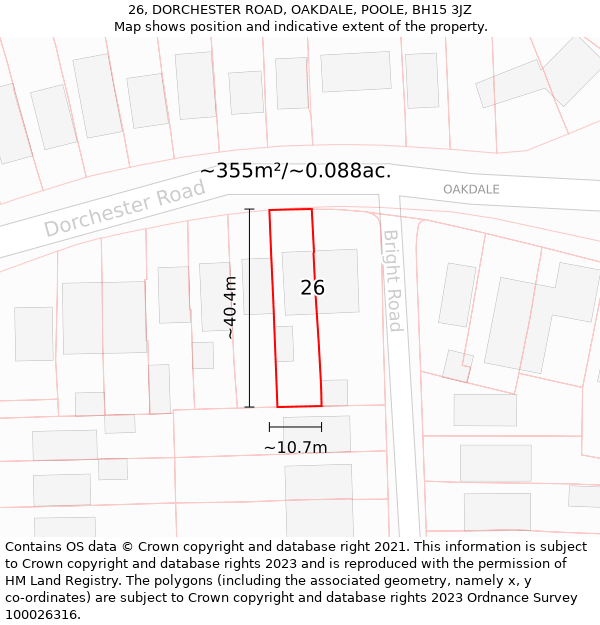 26, DORCHESTER ROAD, OAKDALE, POOLE, BH15 3JZ: Plot and title map