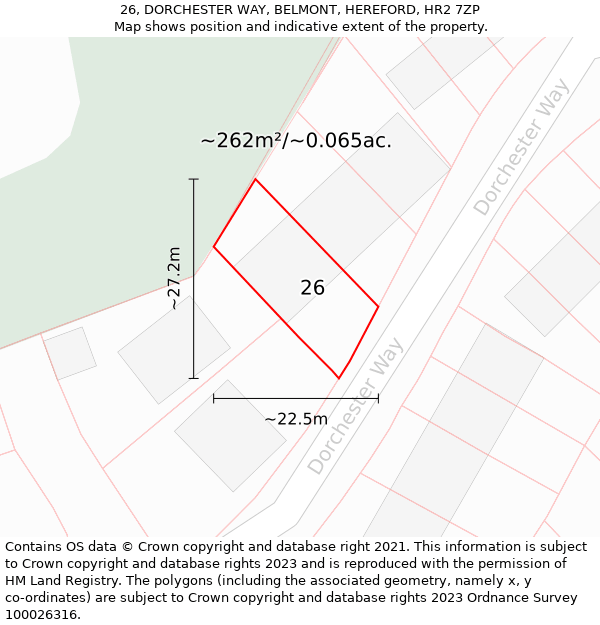 26, DORCHESTER WAY, BELMONT, HEREFORD, HR2 7ZP: Plot and title map