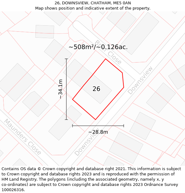 26, DOWNSVIEW, CHATHAM, ME5 0AN: Plot and title map