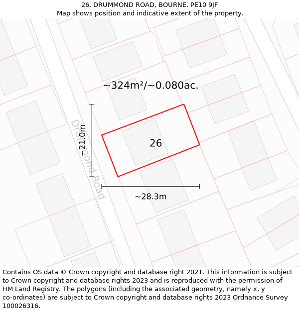 26, DRUMMOND ROAD, BOURNE, PE10 9JF: Plot and title map