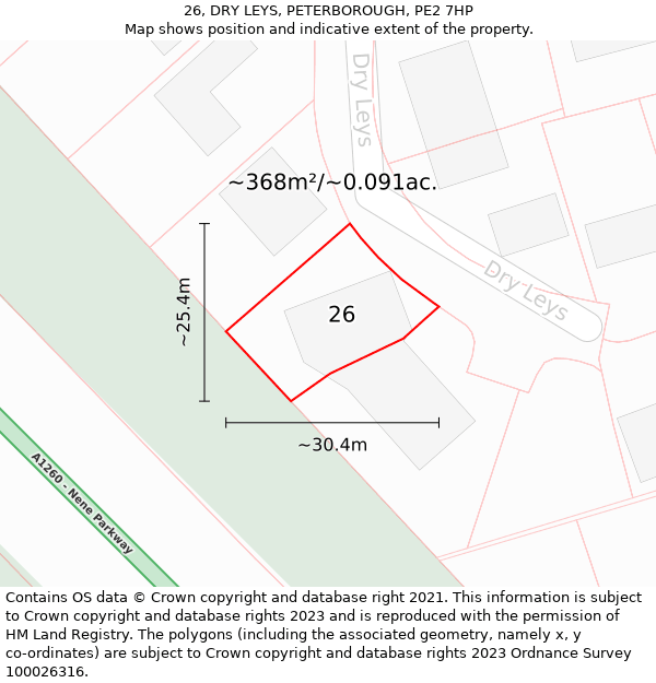 26, DRY LEYS, PETERBOROUGH, PE2 7HP: Plot and title map
