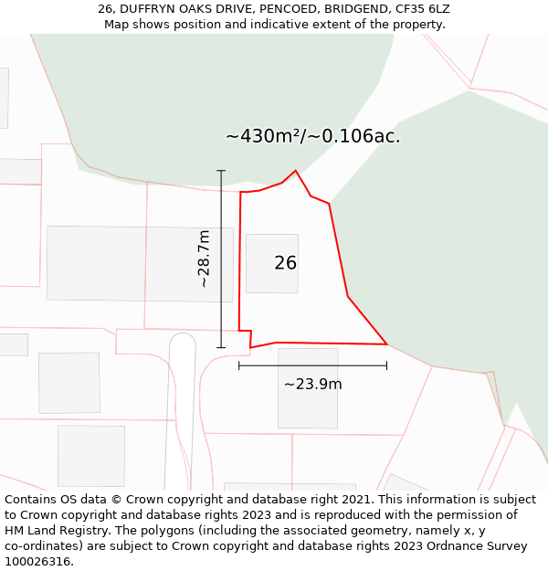 26, DUFFRYN OAKS DRIVE, PENCOED, BRIDGEND, CF35 6LZ: Plot and title map