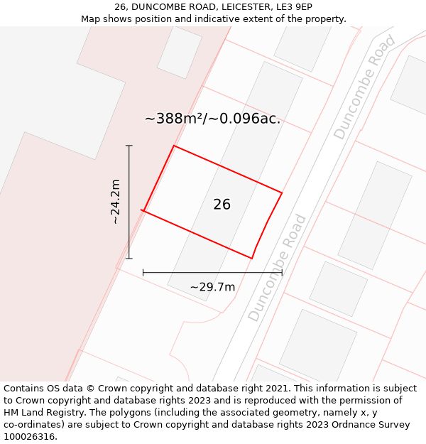 26, DUNCOMBE ROAD, LEICESTER, LE3 9EP: Plot and title map