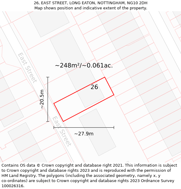 26, EAST STREET, LONG EATON, NOTTINGHAM, NG10 2DH: Plot and title map