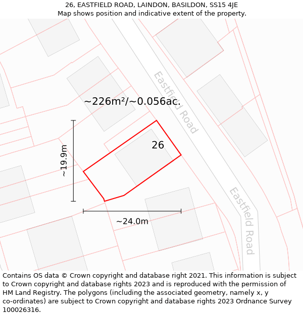 26, EASTFIELD ROAD, LAINDON, BASILDON, SS15 4JE: Plot and title map