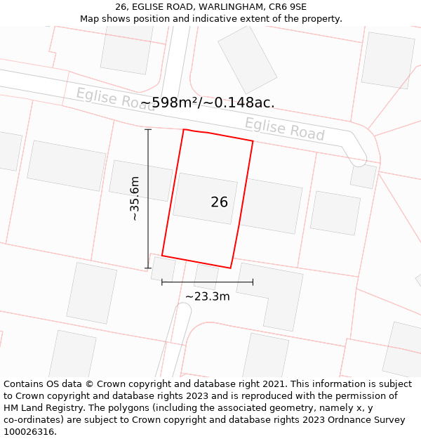 26, EGLISE ROAD, WARLINGHAM, CR6 9SE: Plot and title map