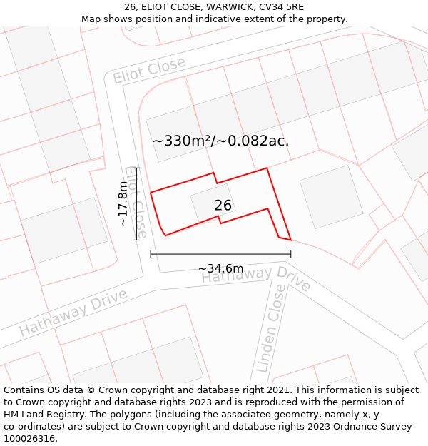 26, ELIOT CLOSE, WARWICK, CV34 5RE: Plot and title map