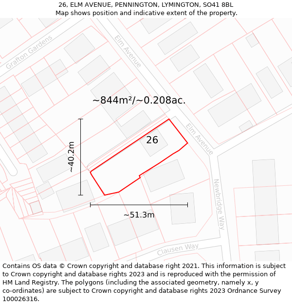 26, ELM AVENUE, PENNINGTON, LYMINGTON, SO41 8BL: Plot and title map