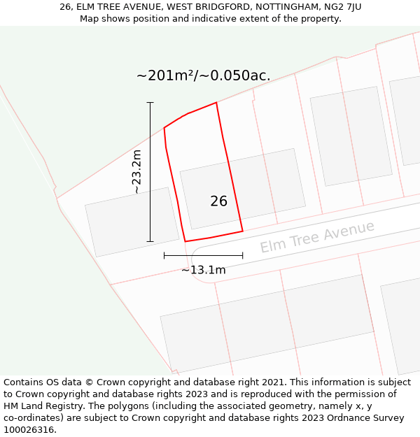 26, ELM TREE AVENUE, WEST BRIDGFORD, NOTTINGHAM, NG2 7JU: Plot and title map