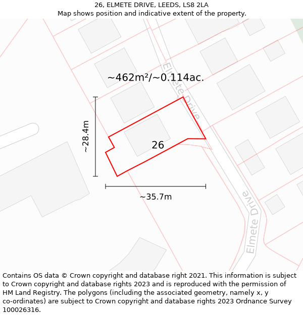 26, ELMETE DRIVE, LEEDS, LS8 2LA: Plot and title map