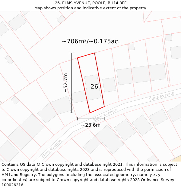 26, ELMS AVENUE, POOLE, BH14 8EF: Plot and title map