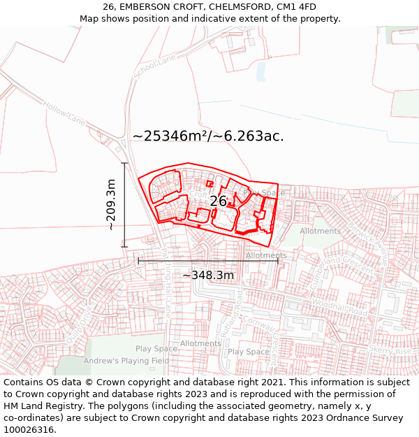 26, EMBERSON CROFT, CHELMSFORD, CM1 4FD: Plot and title map