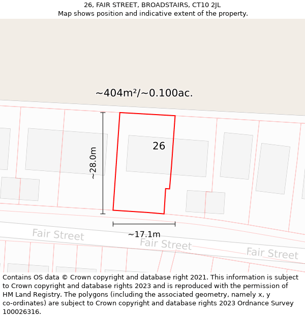 26, FAIR STREET, BROADSTAIRS, CT10 2JL: Plot and title map