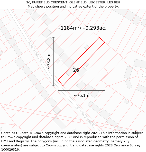 26, FAIREFIELD CRESCENT, GLENFIELD, LEICESTER, LE3 8EH: Plot and title map