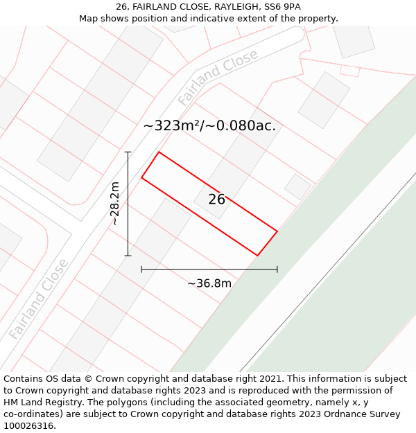 26, FAIRLAND CLOSE, RAYLEIGH, SS6 9PA: Plot and title map