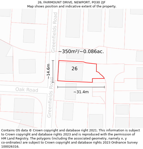 26, FAIRMOUNT DRIVE, NEWPORT, PO30 2JF: Plot and title map