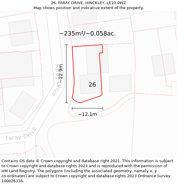 26, FARAY DRIVE, HINCKLEY, LE10 0WZ: Plot and title map