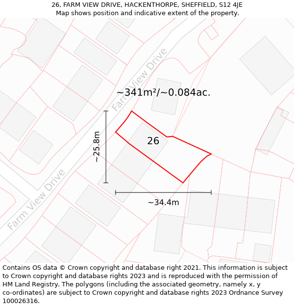 26, FARM VIEW DRIVE, HACKENTHORPE, SHEFFIELD, S12 4JE: Plot and title map