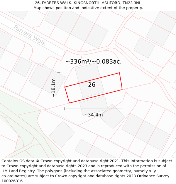26, FARRERS WALK, KINGSNORTH, ASHFORD, TN23 3NL: Plot and title map