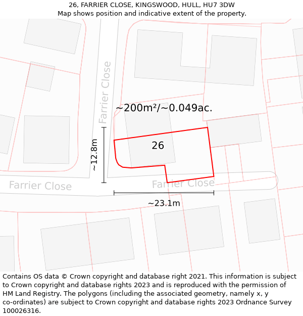 26, FARRIER CLOSE, KINGSWOOD, HULL, HU7 3DW: Plot and title map