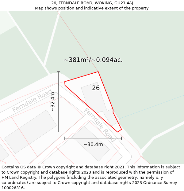 26, FERNDALE ROAD, WOKING, GU21 4AJ: Plot and title map