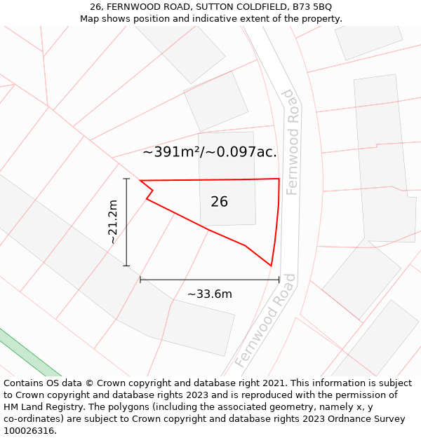 26, FERNWOOD ROAD, SUTTON COLDFIELD, B73 5BQ: Plot and title map