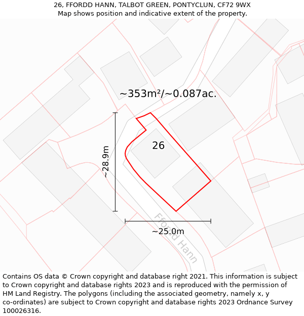 26, FFORDD HANN, TALBOT GREEN, PONTYCLUN, CF72 9WX: Plot and title map