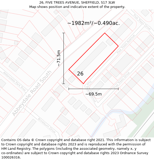 26, FIVE TREES AVENUE, SHEFFIELD, S17 3LW: Plot and title map