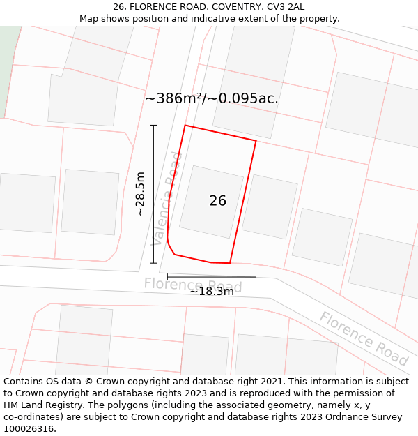 26, FLORENCE ROAD, COVENTRY, CV3 2AL: Plot and title map