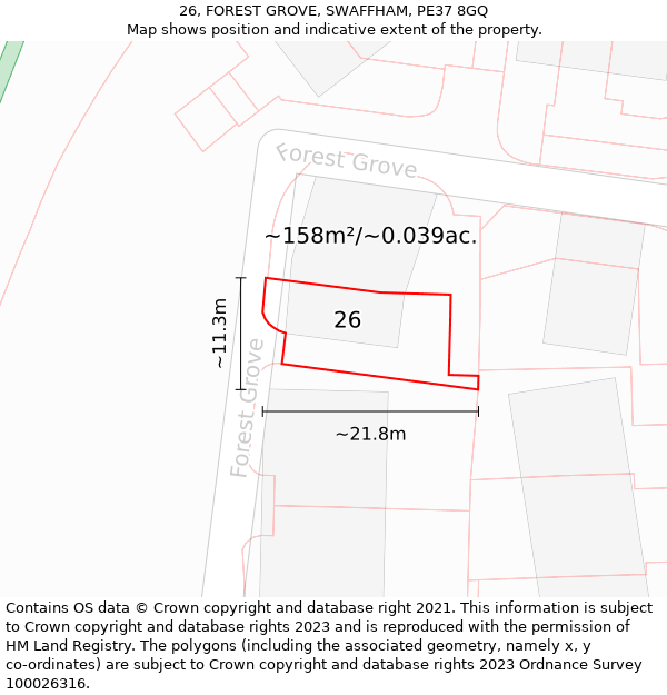 26, FOREST GROVE, SWAFFHAM, PE37 8GQ: Plot and title map