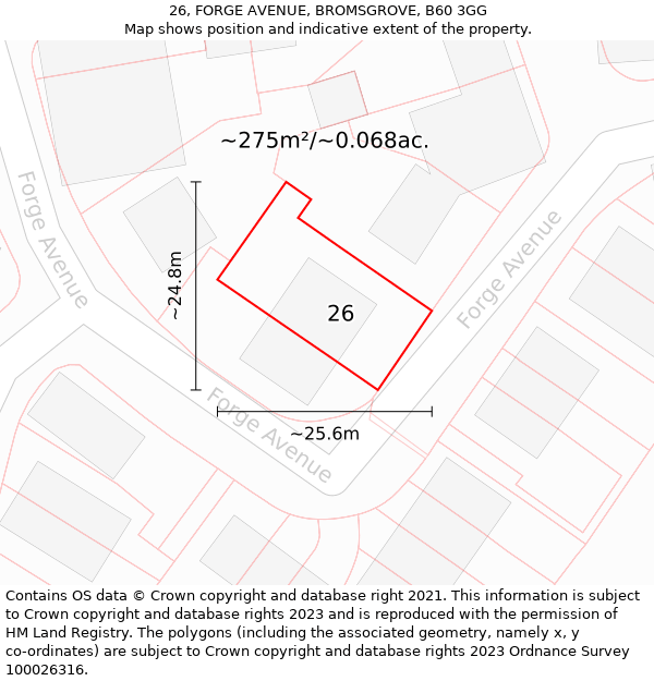 26, FORGE AVENUE, BROMSGROVE, B60 3GG: Plot and title map