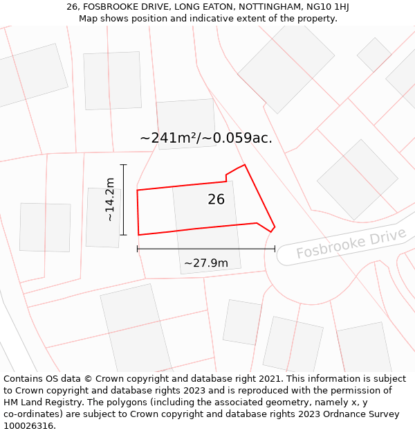 26, FOSBROOKE DRIVE, LONG EATON, NOTTINGHAM, NG10 1HJ: Plot and title map