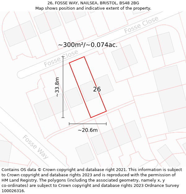 26, FOSSE WAY, NAILSEA, BRISTOL, BS48 2BG: Plot and title map