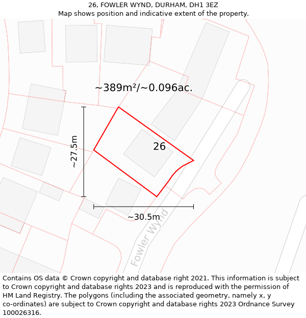 26, FOWLER WYND, DURHAM, DH1 3EZ: Plot and title map
