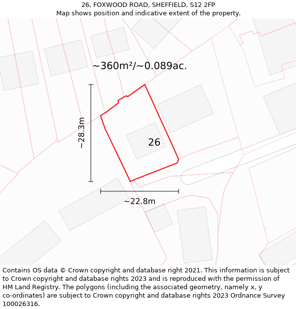 26, FOXWOOD ROAD, SHEFFIELD, S12 2FP: Plot and title map