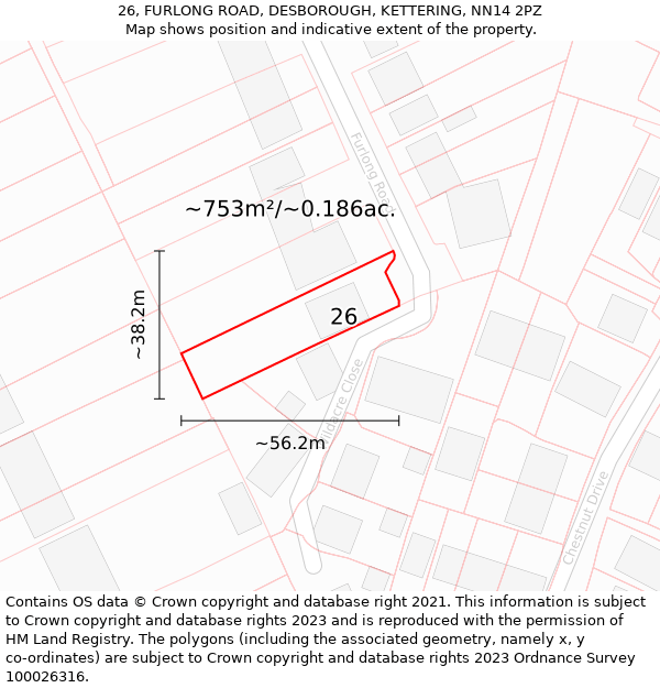 26, FURLONG ROAD, DESBOROUGH, KETTERING, NN14 2PZ: Plot and title map